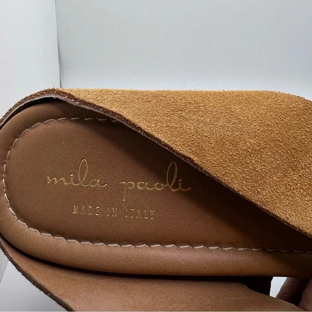 Mila Paoli Wood Block Heel Platform Sandals Suede Leather Made In Italy Size 10